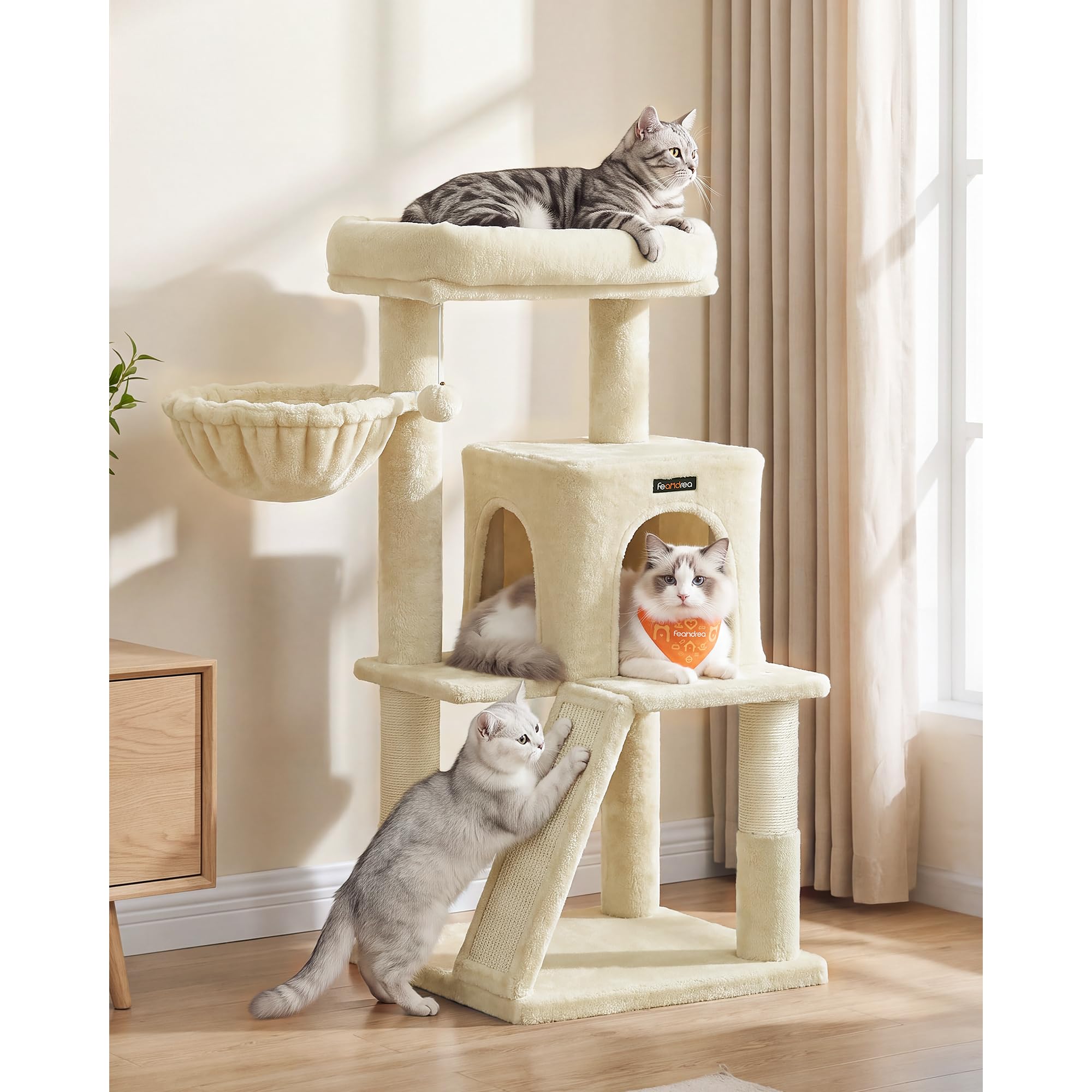 Amazon | FEANDREA キャットタワー 大型猫 ハンモック耐荷重10KG 猫